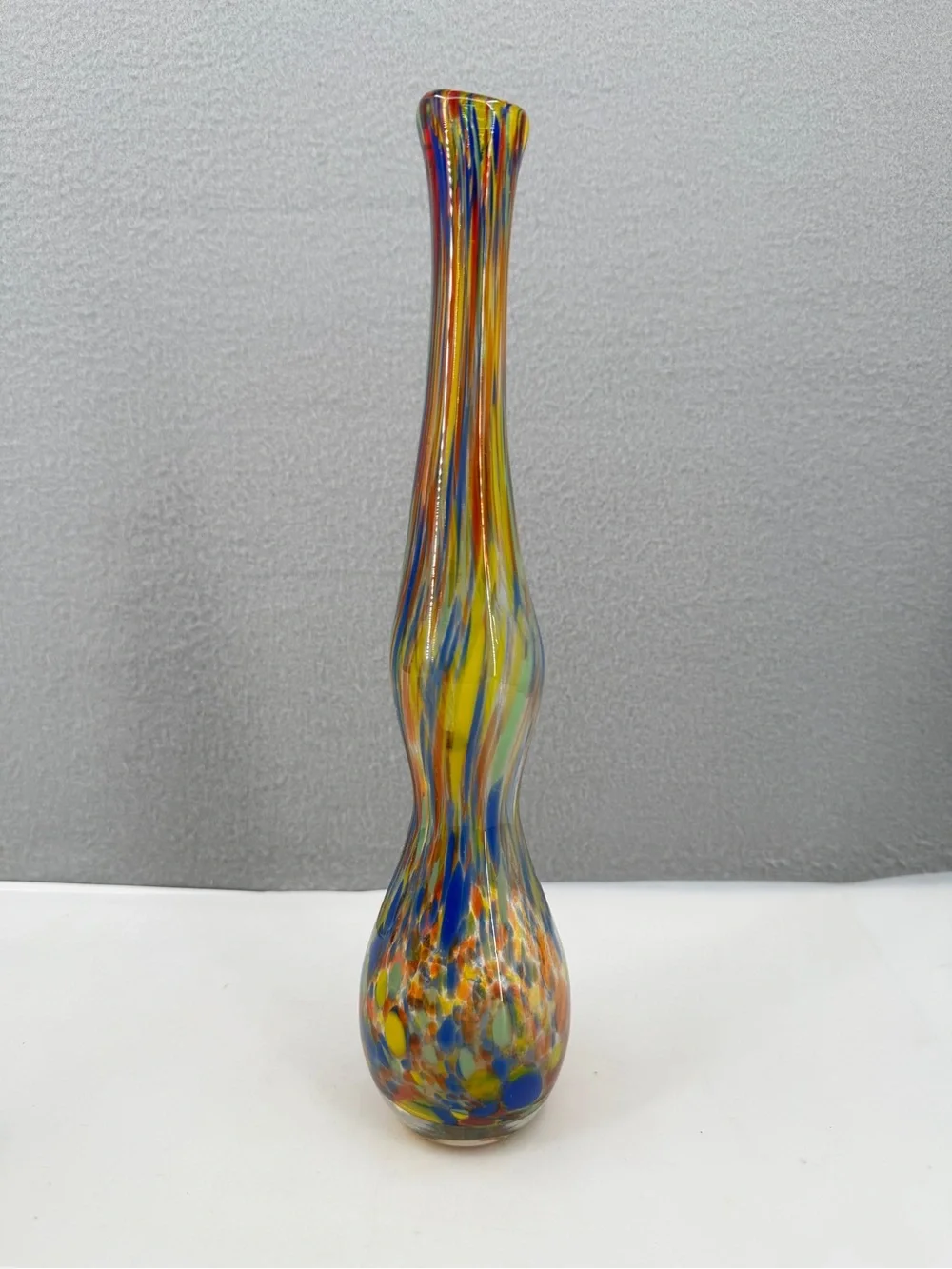 Pier 1 MultiColored Rainbow Confetti Stretch Art Glass Vase Handblown Unique 14